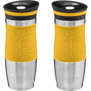 5Five Thermosbeker/isolatie/warmhoud - 2x Koffiebeker - geel - 350 ml