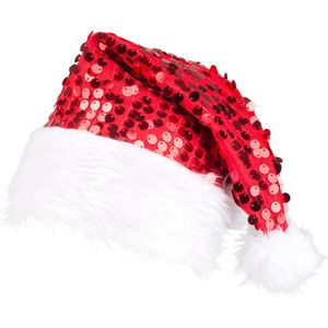 Boland - Kerstmuts Pailletten rood - Één maat - Volwassenen - Unisex - Kerst
