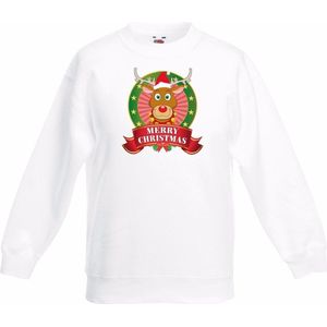 Kerst sweater / Kersttrui voor kinderen met rendier Rudolf print - wit - jongens / meisjes sweater 122/128