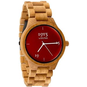 1915 Watch Origin Tulip - Ø 46 mm - Heren Horloge - Kersenhout - Polshorloge - Houten Horloge - 1915 watches - Duurzaam Cadeau - Inclusief Geschenkdoos - Cherrywood Watch - Herenhorloge - Horloge Geschenkset - Rood