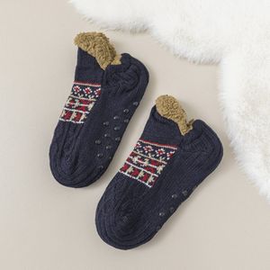 Pantoffelsokken - zachte warme winter damesbootsokken - antislip vloersokken - extra dikke zachte korte sokken - geschikt voor binnenvloeren - donkerblauw