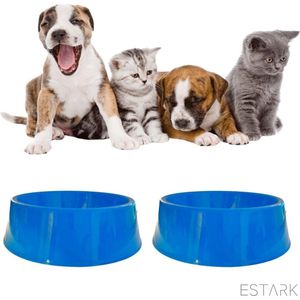 ESTARK® Drinkbak 2 STUKS - Waterbak - Hond - Kat - 2 X Voerbak - 800ml inhoud - Voederbak - Honden / katten - Eten - Dubbele Eetbak - Huisdier - Drinken - Afneembaar - Stevig - Design - Diameter 20cm (Blauw2)