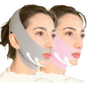 V-lijn liftmasker kinband voor slapen, faceliftband, kinband, kaaklijnvormer, kaakband, dubbele kinverkleiner, facelifttape en snurkoplossing (grijs en roze)