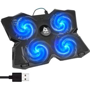Laptop Chiller - De krachtigste - 4 ventilators - Ondersteuning - Compatibel met alle maten - Blauw