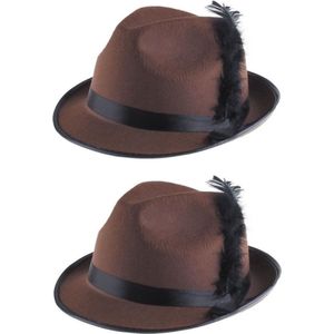 4x stuks bruin/zwart Tiroler verkleed hoedje voor volwassenen - Oktoberfest/bierfeest hoeden - Alpenhoedje/jagershoedje