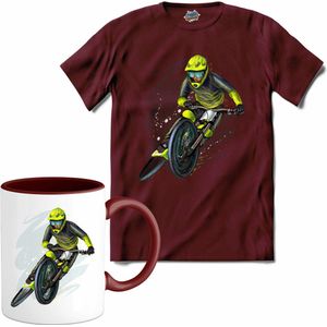 BMX Fiets Freestyle | Mountainbike sport kleding - T-Shirt met mok - Unisex - Burgundy - Maat S