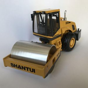 Shantui Single drum tril wals. Roadtech. Collector item. Wegenbouw. Road roller. Wegenwals. Werkvoertuig. Geel. Trilwals. Miniatuur. Schaal: 1:35.