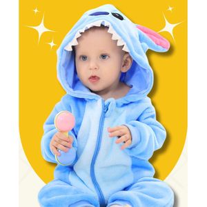 BoefieBoef Stitch Dieren Onesie & Pyjama voor Baby & Dreumes en Peuter tm 18 maanden - Kinder Verkleedkleding - Dieren Kostuum Pak - Vleermuis Blauw
