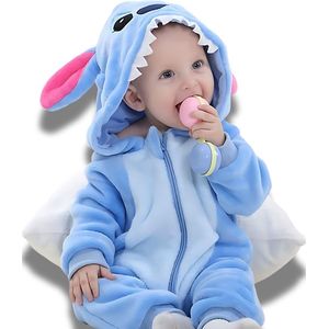 BoefieBoef Stitch Dieren Onesie & Pyjama voor Baby & Dreumes en Peuter tm 18 maanden - Kinder Verkleedkleding - Dieren Kostuum Pak - Vleermuis Blauw