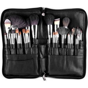 Professionele Make-up Borstel Tas Draagbaar 22 Zakken Cosmetische Borstel Houder Organizer met Kunstenaar Riem PU Leer (Borstel niet inbegrepen)