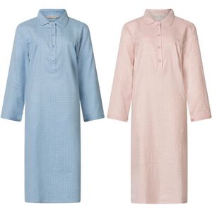 Lunatex - 2 klassieke dames nachthemden 643778 met knoopsluiting - flanel - blauw en roze - maat M