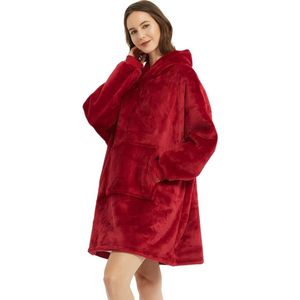 Plaid - Hoodie Deken Met Mouwen - Onesie - Fleece Blanket - Knuffeldeken - Dames - Heren - Kinderen - Extra Warm - Rood