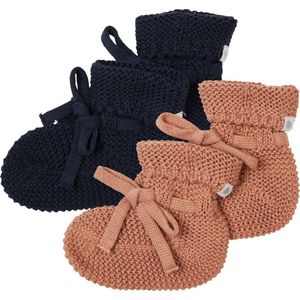 Noppies - Geschenkverpakking - Gebreide slofjes Nelson - 2paar - Baby 0-12mnd - Biologische katoen - Giftset - Cadeaudoosje - Newborn - Kraamcadeau - Babyshower - Sint - Navy - Café au lait