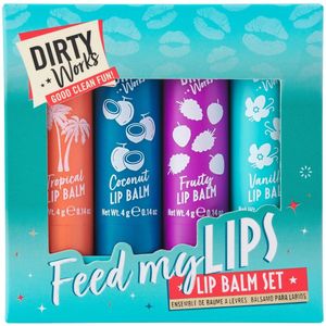 Feed my LIPS - Lip Balm Set - Coconut - Tropical - Fruity - Vanilla - 4 Stuks in doosje verpakt