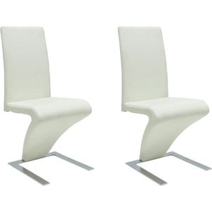 vidaXL - Eetkamerstoelen - 2 - st - kunstleer - wit