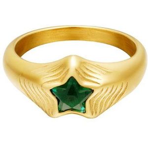 Ring- Zirkoon - Ster - Groen & Goud -Staal -Maat16