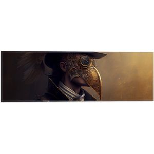 Vlag - Zijaanzicht van Man met Zwarte Hoed en Goud Masker - 60x20 cm Foto op Polyester Vlag