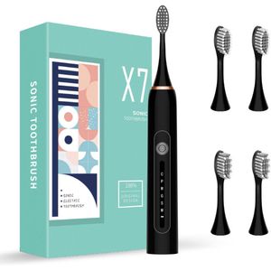 Geschikt voor Sonic elektrische tandenborstel met 6 snelheden en 4 koppen, volledig automatische oplaadbare waterdichte tandenborstel met zachte haren, thuis voor volwassenen en studenten (zwart)