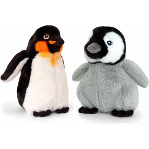 Keel Toys pluche Keizer pinguin met jong knuffeldieren - wit/zwart - staand - 25 cm