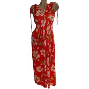 Dames maxi jurk met bloemenprint S/M (36-40) Rood/roze/geel/groen