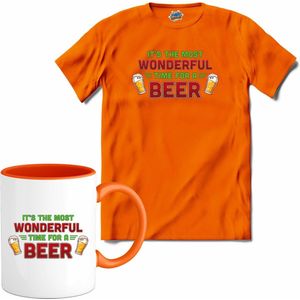 It's the most wonderful time for a beer - foute bier kersttrui - T-Shirt met mok - Meisjes - Oranje - Maat 12 jaar