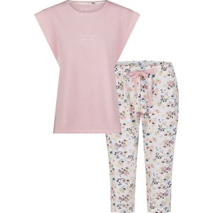 By Louise Dames Capri Pyjama Set Roze Driekwart - Maat XL