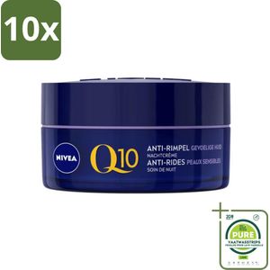 10 x NIVEA - Nachtcrème - Q10 POWER Anti-Rimpel Gevoelig - Voor gevoelige huid - Met Q10, Creatine & Zoethoutextract - 50 ml - Grootverpakking - Nivea Q10 - Anti-rimpel Crème - Gevoelige Huid - Nachtcrème - Rimpelvermindering