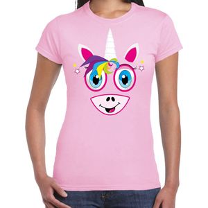 Bellatio Decorations dieren verkleed t-shirt dames - eenhoorn gezicht - carnaval - lichtroze XS