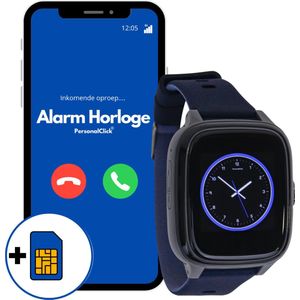 PersonalClick - Alarm Horloge Ouderen Deluxe Blauw bandje PC24 – Waterdicht- Valdetectie - Gebruiksklaar verzonden - GPS Live Locatie - SOS Horloge - Nederlandse Taal – Noodhulpknop – Senioren alarm – Géén contract - SOS Horloge Senioren