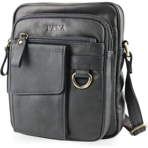 Fana Bags Leren Schoudertas Zwart - Crossbodytas Veel Vakken - Luxe Herentas Leer - Cadeau Mannen