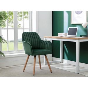 Vente-unique Set van 2 stoelen met armleuning - Fluweel en metaal met houteffect - Donkergroen - ELANA L 56 cm x H 85 cm x D 58 cm