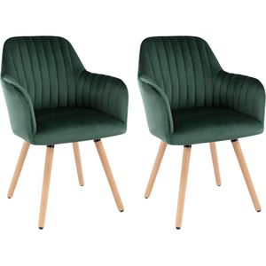 Set van 2 stoelen met armleuning - Fluweel en metaal met houteffect - Donkergroen - ELANA L 56 cm x H 85 cm x D 58 cm