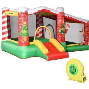 Kerstmis Opblaasbaar Springkasteel Met Waterbassin Trampoline Kleine Glijbaan Voor 3 Kinderen Springkasteel Met Blazer Voor 3-8 Jaar Kleuterschool Rood+Groen 325 X 270 X 175 Cm