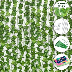 Fissaly 15 Stuks Hedera Helix Klimop Slinger Versiering Set Incl. 62 Accessoires – Backdrop Planten Decoratie voor Woonkamer & Feest – Kunstplant, Hangplant & Nepplant