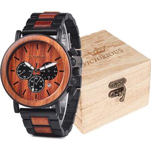 Victorious Houten Horloge Heren Wood Collections – Zwart/Bruin - Ø44mm