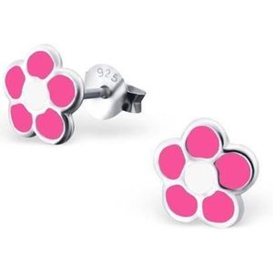 Aramat jewels ® - Kinder oorbellen bloem 925 zilver roze wit 8mm