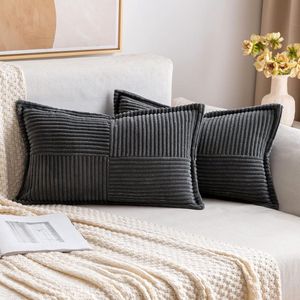 Corduroy kussensloop set - fluweel zacht - decoratieve sierkussensloop - moderne kussenslopen - bankkussens - woonkamer slaapkamer - donkergroen - 40 x 60 cm