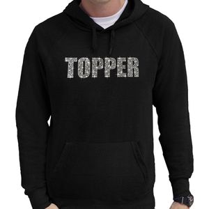 Glitter foute trui met capuchon zwart Topper glitter steentjes/ rhinestones voor heren - Hoodies - Glitter kleding/ foute party outfit XXL