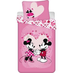 Disney Mickey & Minnie Mouse Dekbedovertrek Love Roze- Eenpersoons - 140 X 200 Cm - Polyester