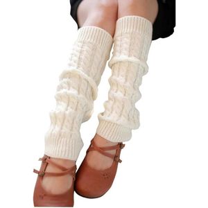 Lange beenwarmers voor dames en meisjes, winter, gehaakt, gebreide manchetten, beenwarmers, kniekousen, overknees, in eenheidsmaat - wit