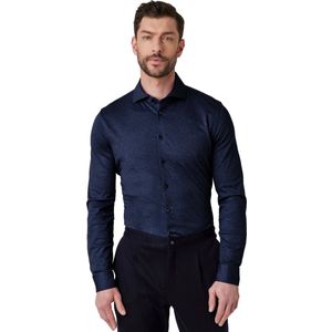 Desoto - Overhemd - Navy - Gemeleerd Katoen - Lange Mouw