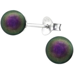Aramat Jewels Oorbellen - Zilveren Parel Oorbellen - Iriserend Paars - 6mm - Zilver - Vrouwen - Kinderen - [6mm]