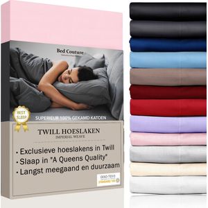Bed Couture - Hoeslaken van 100% Katoen - Twijfelaar 120x200cm - Hoekhoogte 30cm - Ultra Zacht en Duurzaam - Roze