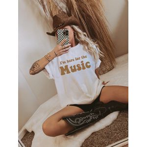Festival T-shirt - Dames - Wit - Katoen - I'm here for the music - Maat S