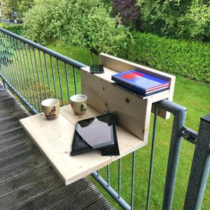 GoudmetHout Balkontafel Niet Inklapbaar XL - Balkonbar- Balkon tafel - 49 cm - Hout - Transparant wash - Reling Extra Breed