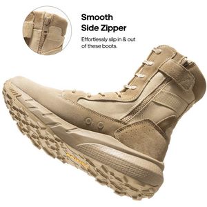 Wandelschoenen – Outdoorschoenen – Werklaarzen – Tactische Boots – Lichtgewicht – Ademend Materiaal – Antislip Zool – Ritssluiting – Beige – Medium Hoogte (20,32 cm)