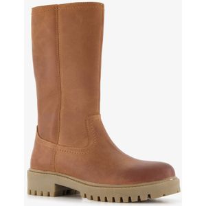 Groot gevoerde leren meisjes laarzen cognac bruin - Maat 35