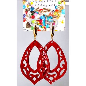 Jeannette-Creatief® - Resin - Barok Druppel Groot Rood - Rode Resin Oorbellen - Oorbellen dames - Rode Oorbellen - donkerrode oorbellen - Oorbellen - Oorhangers - Gouden RVS Oorhaakjes - Sieraden