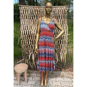 Zomerjurk Simone - Zigzagprint - Rood Blauw Wit - One Size (maat 38 t/m 40/42)