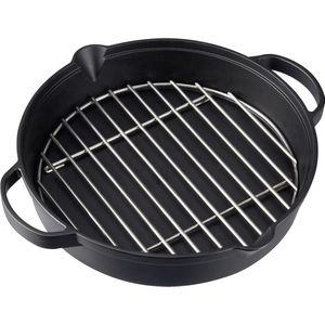 Grote ronde grillpan met roestvrij stalen rooster - Ø 316 cm - Gietijzeren pan